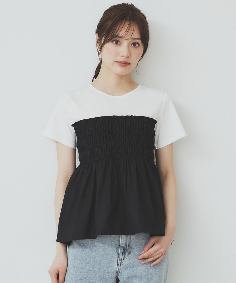 index「シャーリングドッキングペプラムトップス【洗濯機洗い可】」|Tシャツ・カットソー|