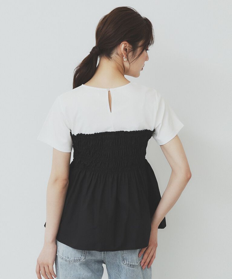 index「シャーリングドッキングペプラムトップス【洗濯機洗い可】」|Tシャツ・カットソー|
