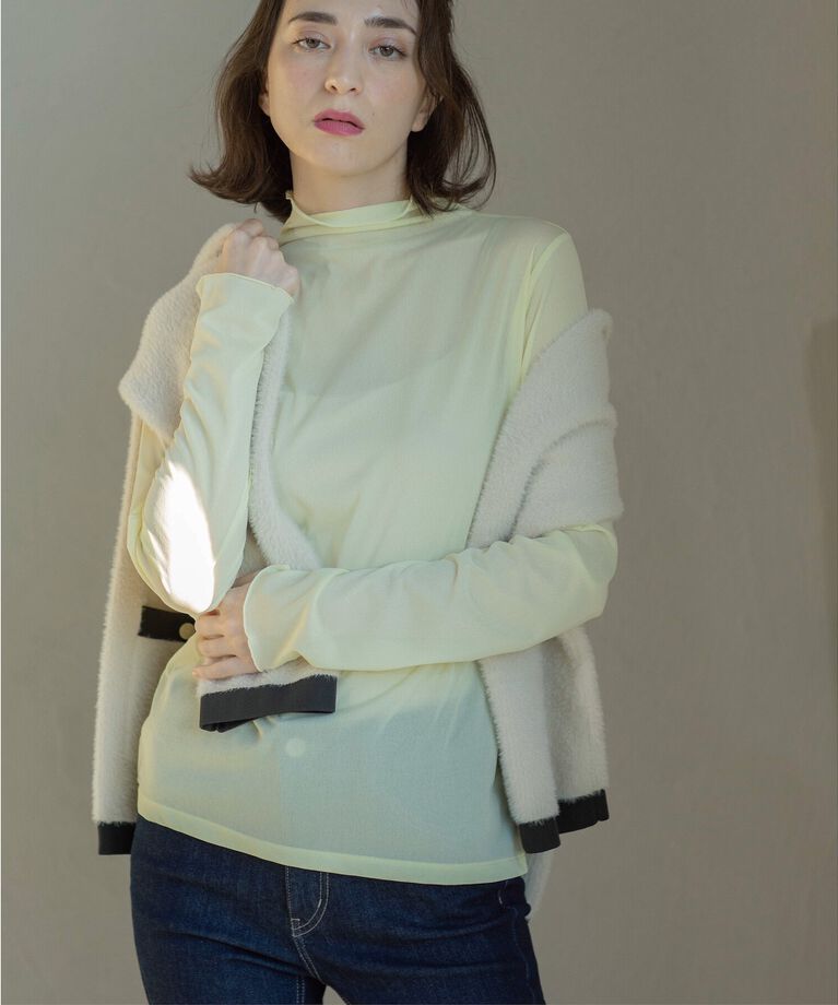 OPAQUE.CLIP「シアーメロウハイネックトップス【洗濯機洗い可】」|Tシャツ・カットソー|ライトイエロー(03