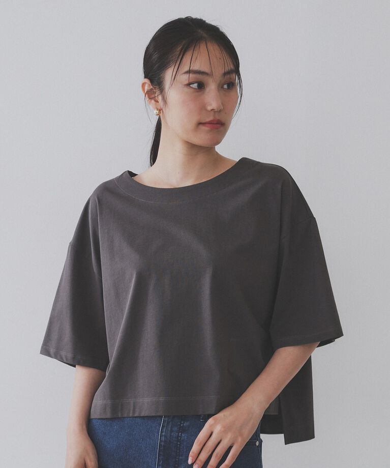 OPAQUE.CLIP「ボートネックショートTシャツ【洗濯機洗い可】」|Tシャツ・カットソー|