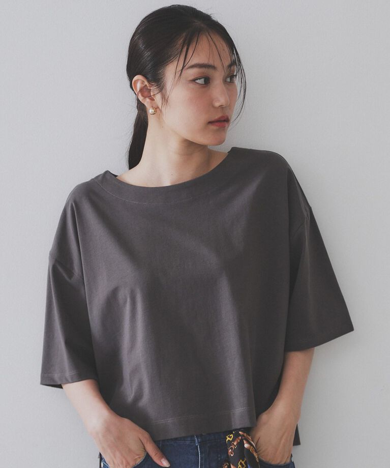 OPAQUE.CLIP「ボートネックショートTシャツ【洗濯機洗い可】」|Tシャツ・カットソー|