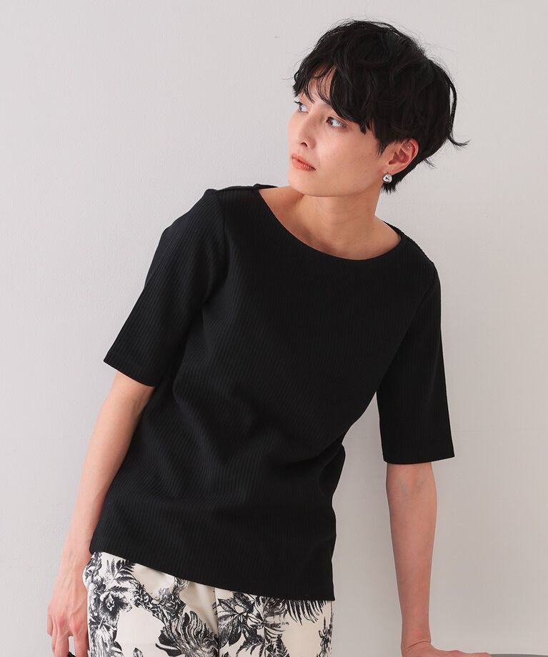 OPAQUE.CLIP「ボートネックリブカットソー【洗濯機洗い可】」|Tシャツ・カットソー|