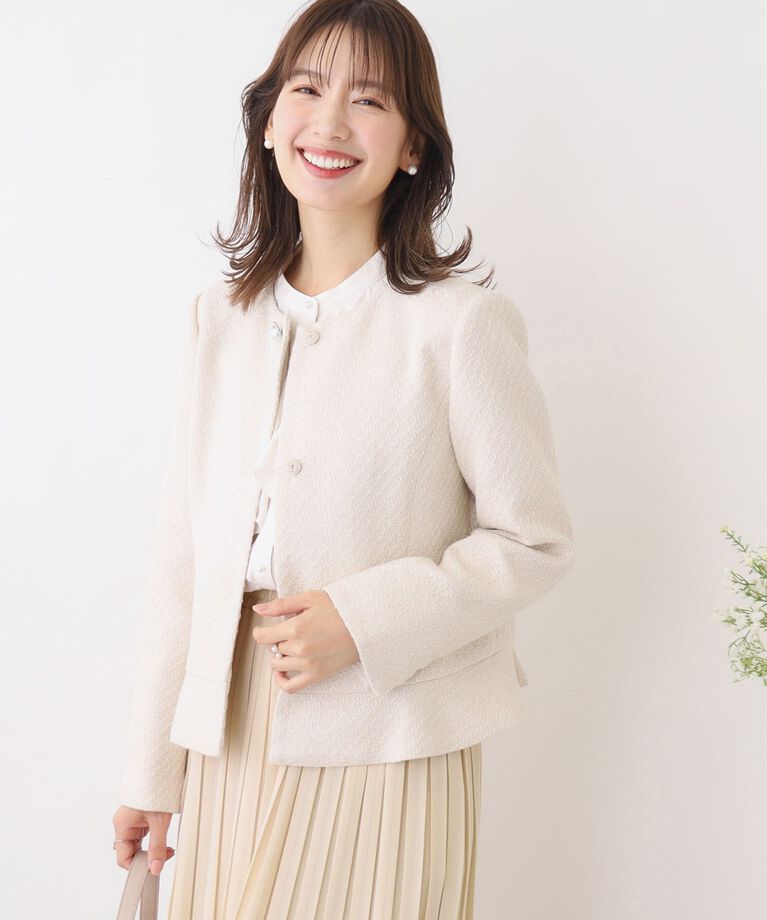 Couture broach「【セレモニーシーン/ONOFF兼用】ツイードビジュー釦ジャケット」|ノーカラージャケット|ﾗｲﾄﾍﾞｰｼﾞｭ(051)