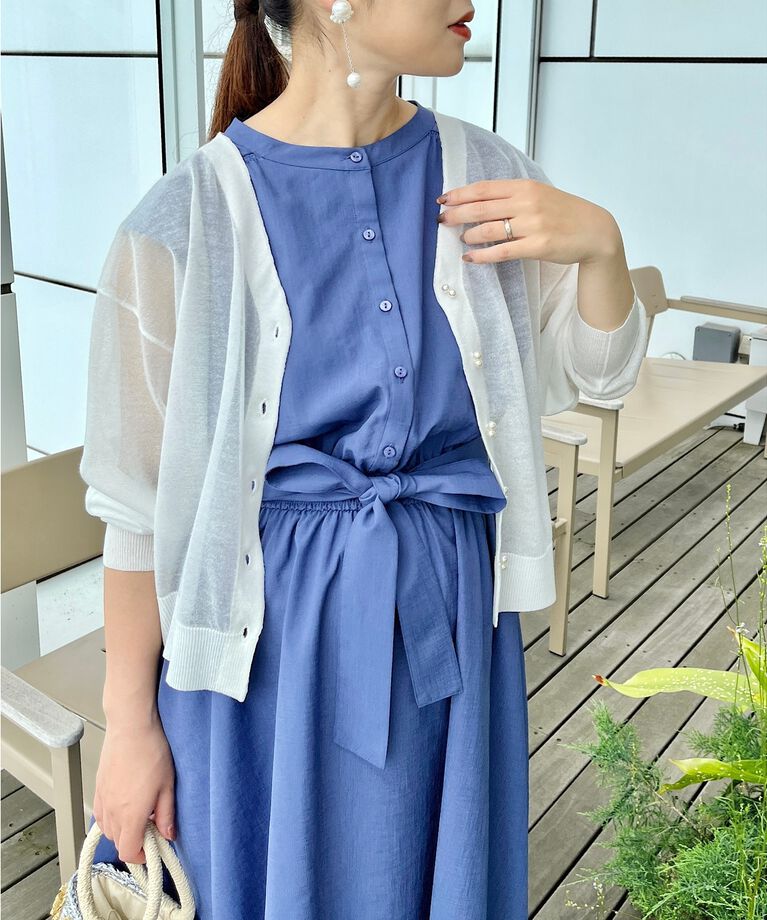 Couture broach「新色＆追加入荷【冷房対策・日焼け対策にも◎】LEVITA／ダブルパール調釦ドロップカーディガン」|カーディガン|