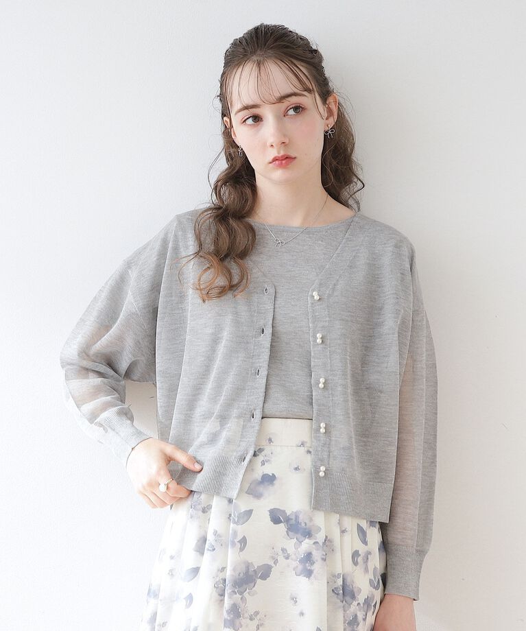 Couture broach「新色＆追加入荷【冷房対策・日焼け対策にも◎】LEVITA／ダブルパール調釦ドロップカーディガン」|カーディガン|