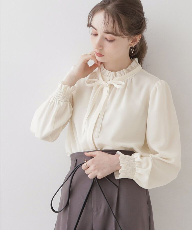 Couture broach「【好印象なレディブラウス】タイ付きピコフリルブラウス」|シャツ・ブラウス|ｱｲﾎﾞﾘｰ(004)