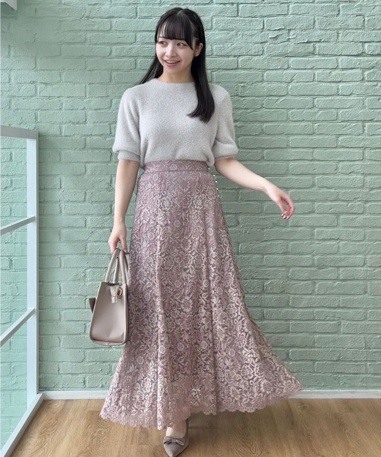 Couture broach「リボン付きラメフェザー5分袖ニット」|ニット・セーター|