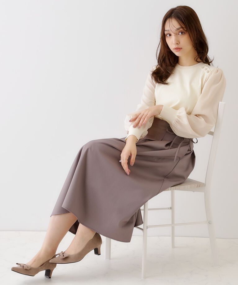 Couture broach「【大人レディなニット・通勤にも】飾り釦ドッキングスリーブニット」|ニット・セーター|