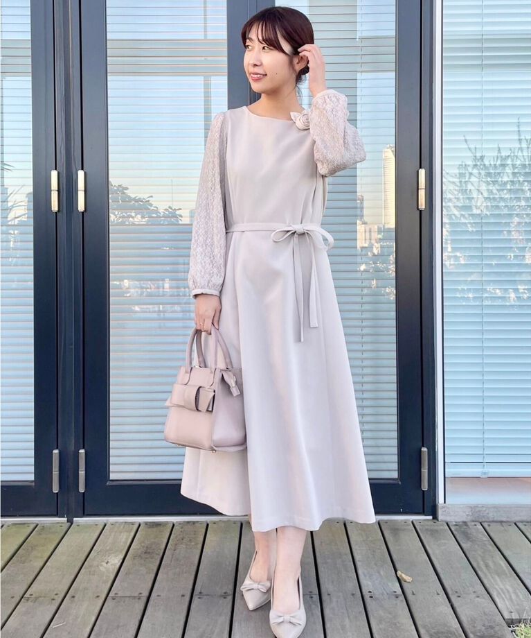 Couture broach「【セレモニーシーン・おでかけにも】袖レースAラインワンピース」|ワンピース|