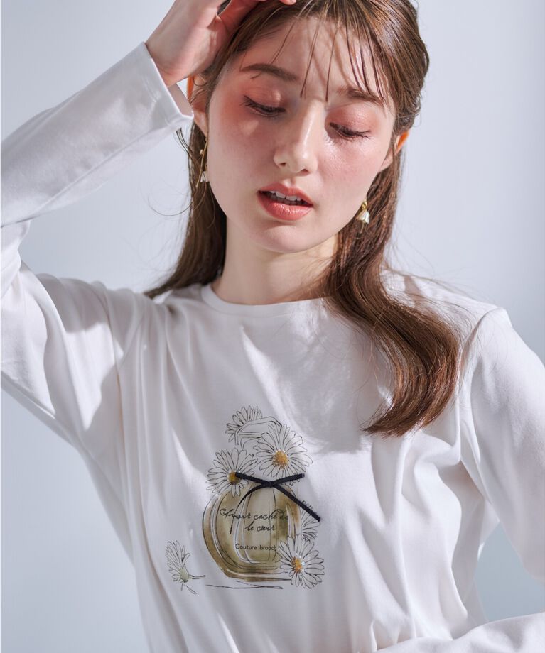 Couture broach「【UVカット・接触冷感・洗える】デイジーパルファムロンT」|Tシャツ・カットソー|