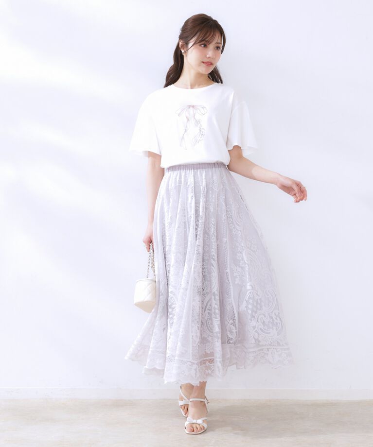 Couture broach「【マシンウォッシャブル・接触冷感・UV機能】60リボンロゴプリント フレアーT」|Tシャツ・カットソー|