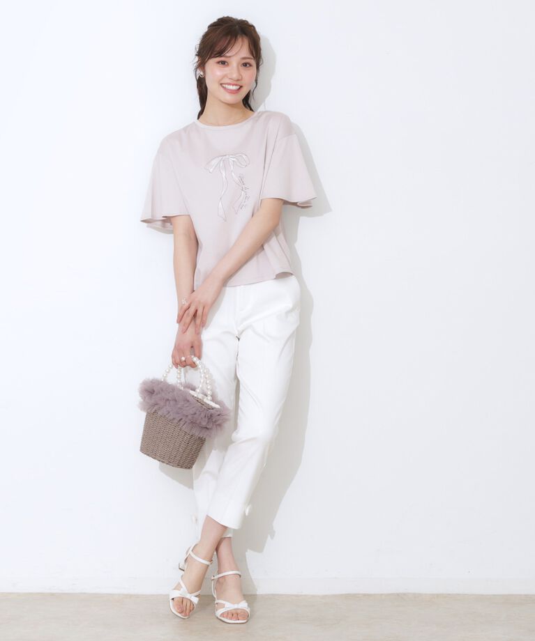 Couture broach「【マシンウォッシャブル・接触冷感・UV機能】60リボンロゴプリント フレアーT」|Tシャツ・カットソー|