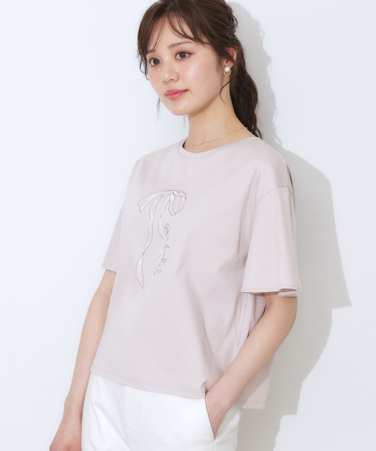 Couture broach「【マシンウォッシャブル・接触冷感・UV機能】60リボンロゴプリント フレアーT」|Tシャツ・カットソー|