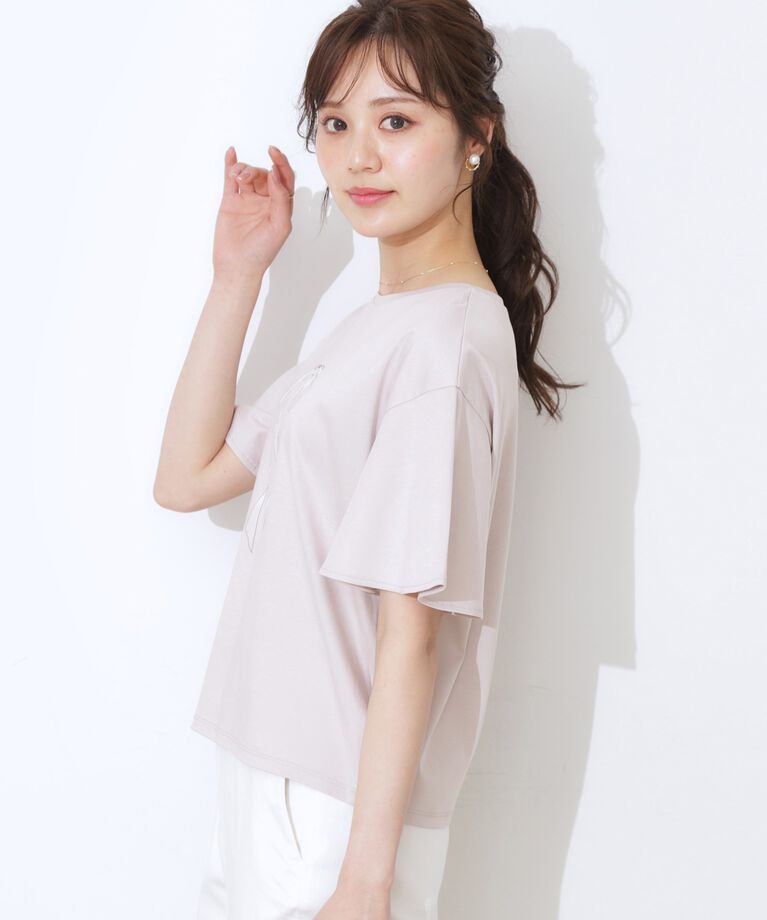 Couture broach「【マシンウォッシャブル・接触冷感・UV機能】60リボンロゴプリント フレアーT」|Tシャツ・カットソー|