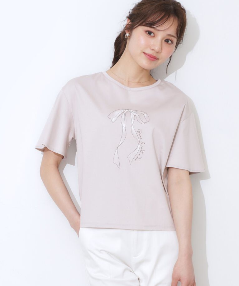 Couture broach「【マシンウォッシャブル・接触冷感・UV機能】60リボンロゴプリント フレアーT」|Tシャツ・カットソー|