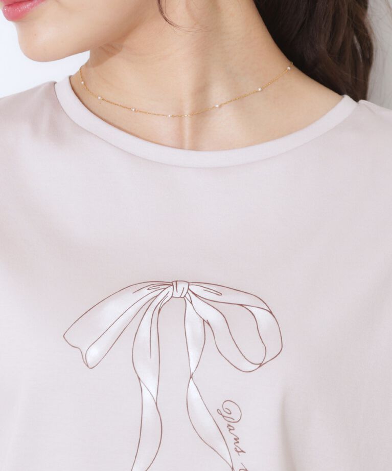 Couture broach「【マシンウォッシャブル・接触冷感・UV機能】60リボンロゴプリント フレアーT」|Tシャツ・カットソー|