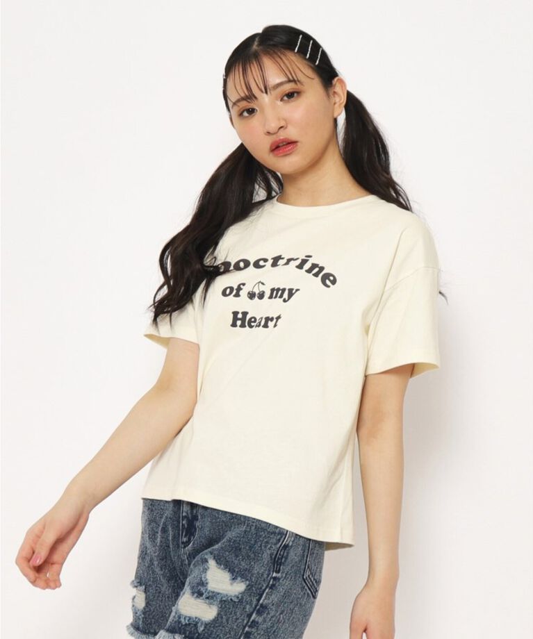 PINK-latte「【130cmあり】チェリーロゴTシャツ」|Tシャツ・カットソー|ｵﾌﾎﾜｲﾄ(003)