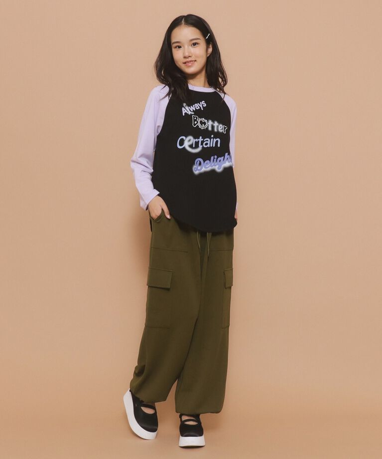PINK-latte「【130cmあり】グラフィックロゴ ラグランTシャツ」|Tシャツ・カットソー|