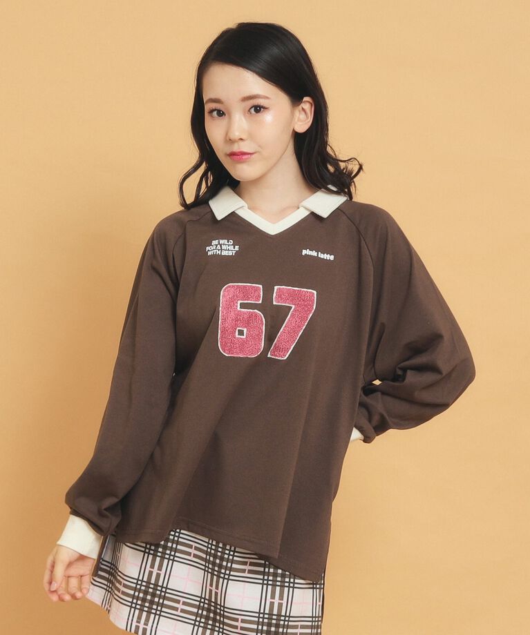 PINK-latte「衿付きユニフォームロングTシャツ」|Tシャツ・カットソー|