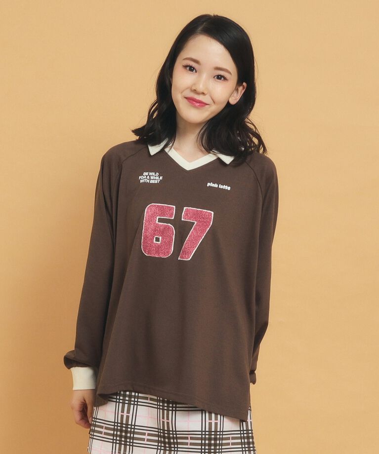 PINK-latte「衿付きユニフォームロングTシャツ」|Tシャツ・カットソー|ﾌﾞﾗｳﾝ(043)