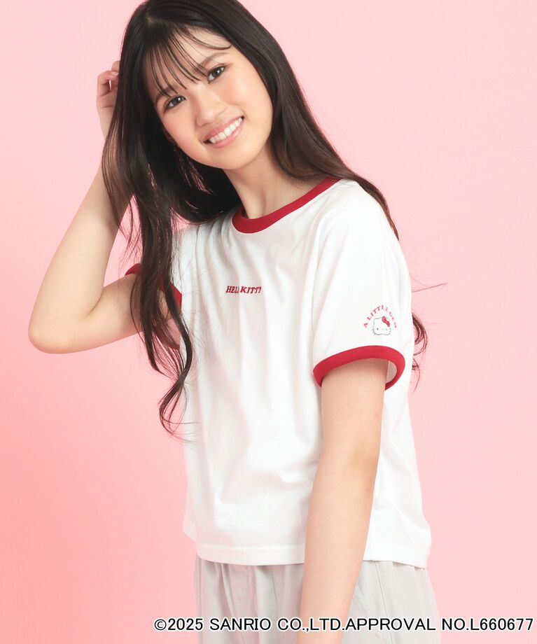 PINK-latte「【サンリオキャラクターズコラボ】リンガーTシャツ」|Tシャツ・カットソー|レッド(063)