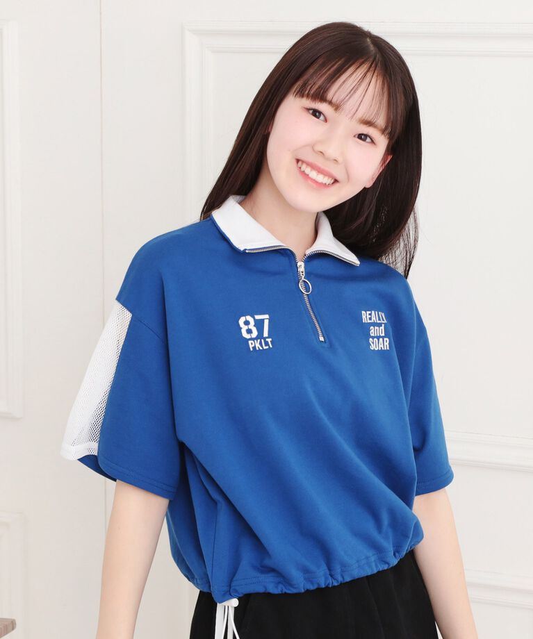 PINK-latte「メッシュ切替ハーフジッププルオーバー」|Tシャツ・カットソー|ブルー(092)