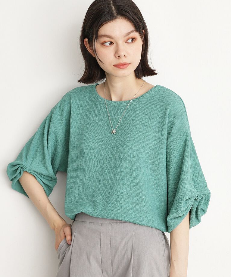 THE SHOP TK「【二の腕カバー/カラーを追加し再登場】ぽこぽこ袖プルオーバー/洗濯機OK」|Tシャツ・カットソー|ｸﾞﾘｰﾝ(022)