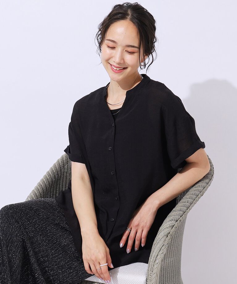 SHOO･LA･RUE「程よいルーズ感が大人見え シアースラブ前開きシャツ」|シャツ・ブラウス|ブラック(019)