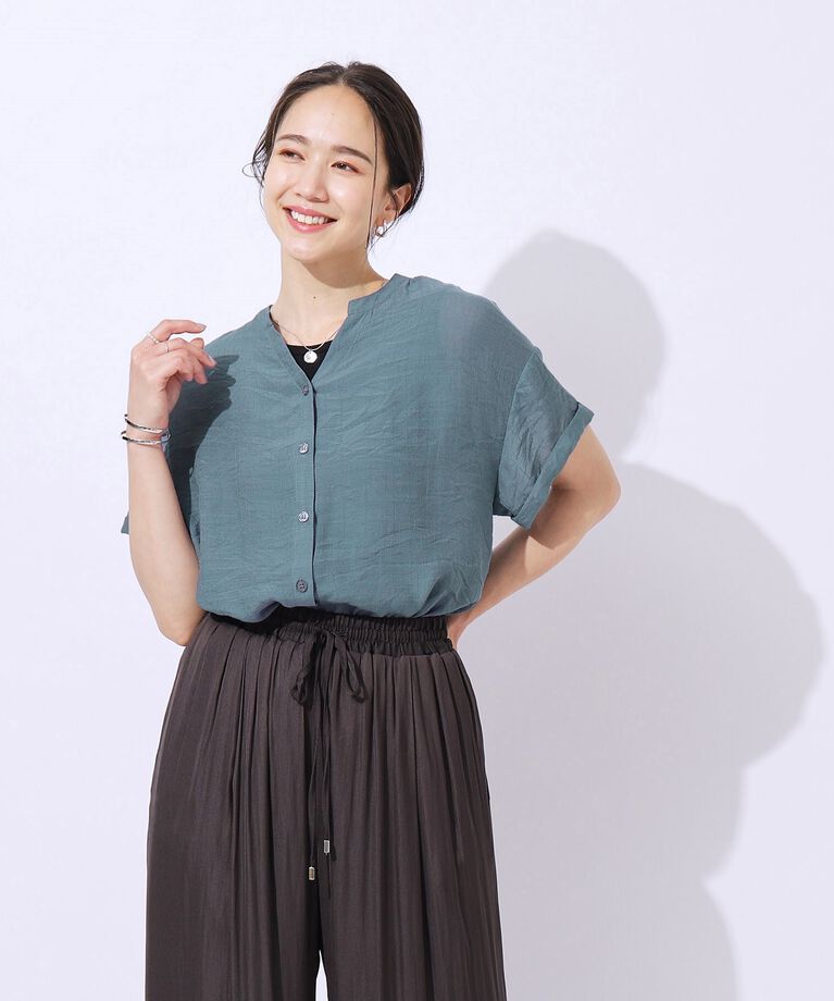 SHOO･LA･RUE「程よいルーズ感が大人見え シアースラブ前開きシャツ」|シャツ・ブラウス|