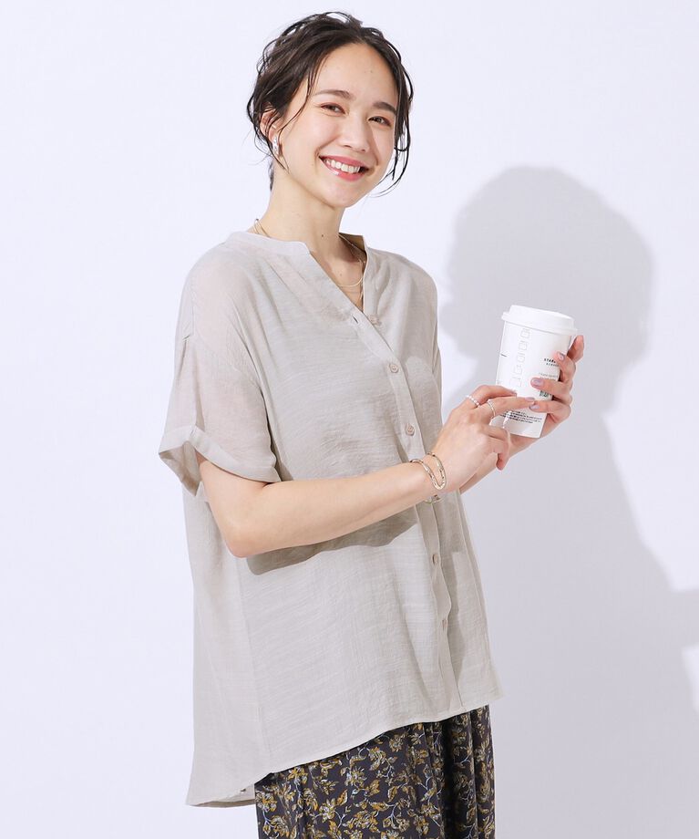 SHOO･LA･RUE「程よいルーズ感が大人見え シアースラブ前開きシャツ」|シャツ・ブラウス|グレージュ(050)