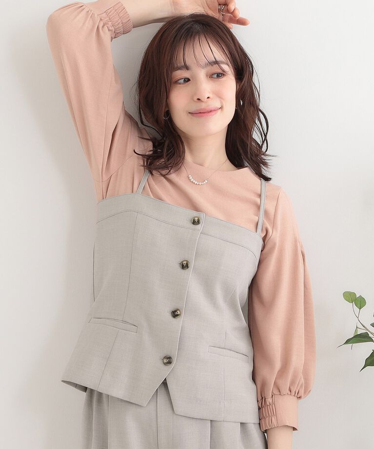 SHOO･LA･RUE「【セットアップ可】コーデが華やぐ 大人の麻調キャミビスチェ」|ベスト・ジレ|グレージュ(050)