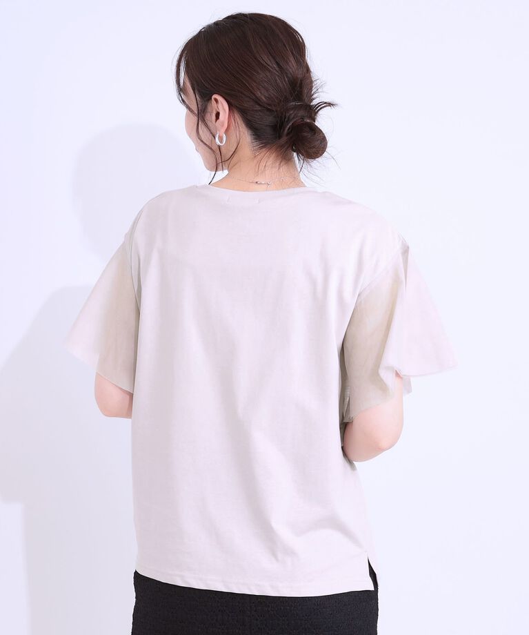 SHOO･LA･RUE「【S-LL/ひんやり】大人フェミニンに お袖チュール フリルトップス」|Tシャツ・カットソー|