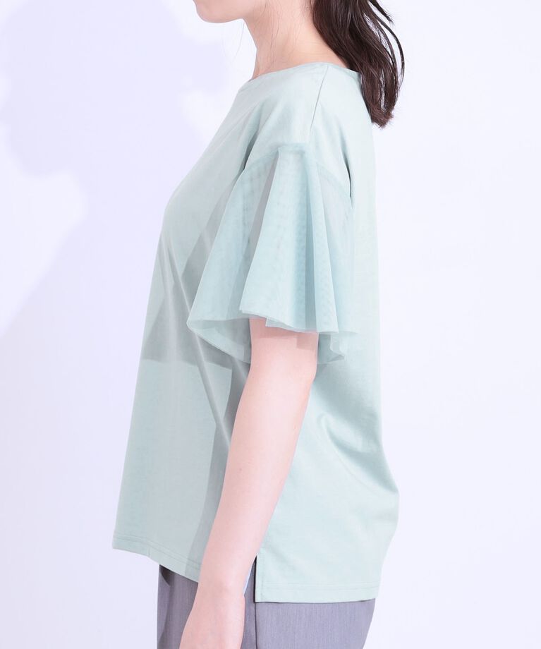 SHOO･LA･RUE「【S-LL/ひんやり】大人フェミニンに お袖チュール フリルトップス」|Tシャツ・カットソー|