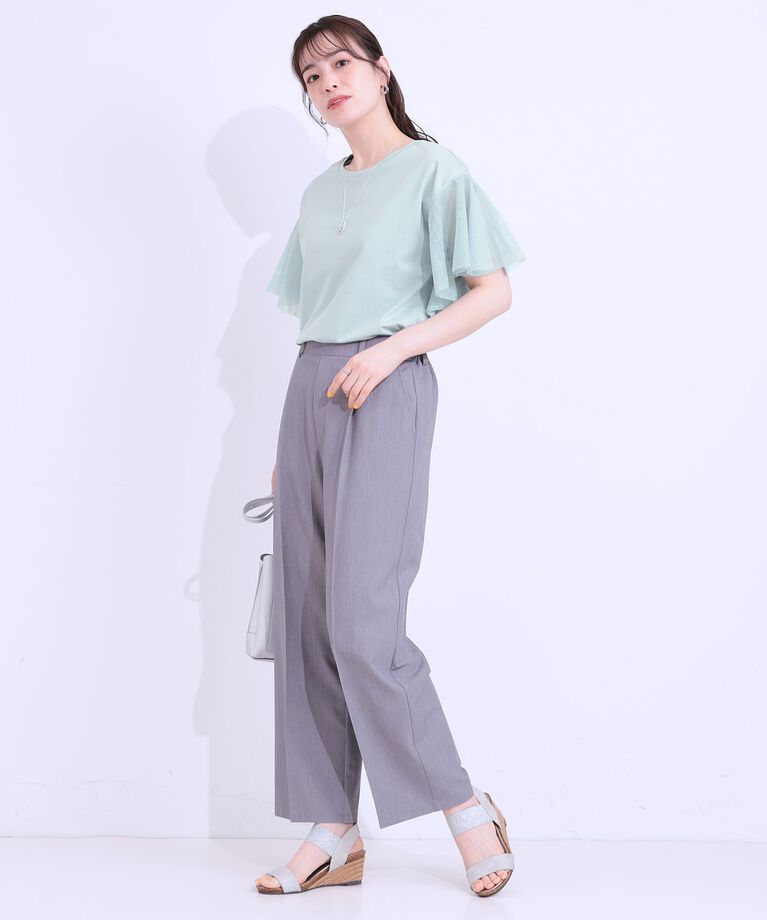 SHOO･LA･RUE「【S-LL/ひんやり】大人フェミニンに お袖チュール フリルトップス」|Tシャツ・カットソー|