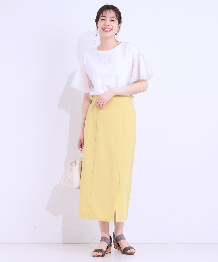 SHOO･LA･RUE「【S-LL/ひんやり】大人フェミニンに お袖チュール フリルトップス」|Tシャツ・カットソー|
