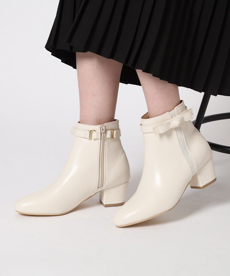 ESPERANZA「レース＆リボンミドルヒールショートブーツ【ESPERANZA_blanca】」|ショートブーツ|