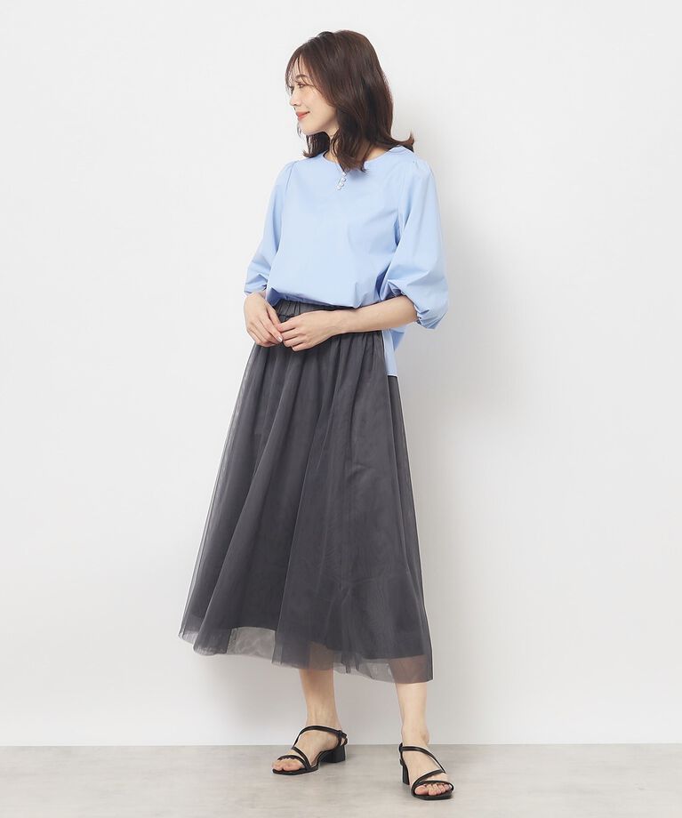 SunaUna「【接触冷感／カラバリ豊富】フェイクパール付パフスリーブブラウス」|シャツ・ブラウス|