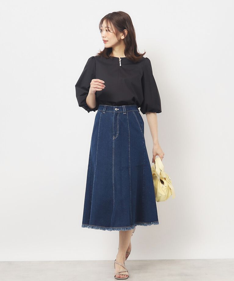 SunaUna「【接触冷感／カラバリ豊富】フェイクパール付パフスリーブブラウス」|シャツ・ブラウス|