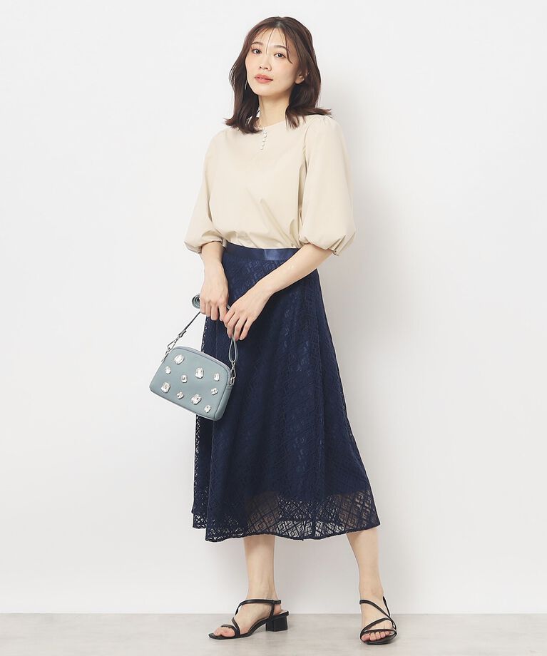 SunaUna「【接触冷感／カラバリ豊富】フェイクパール付パフスリーブブラウス」|シャツ・ブラウス|