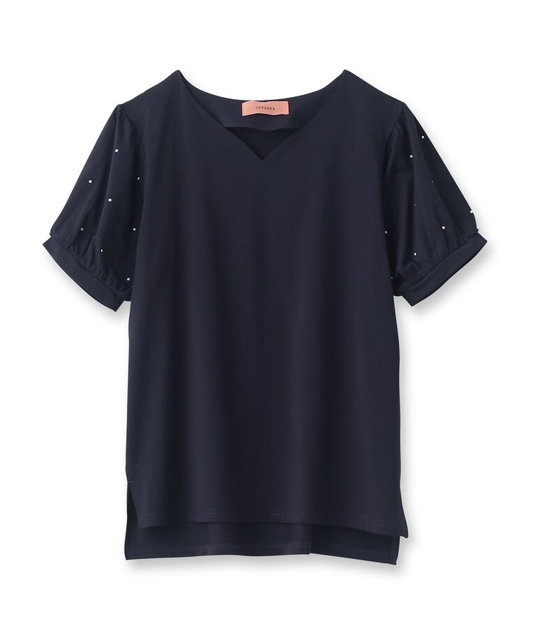 SunaUna「【ハートネック／袖パール調】パフスリーブカットソー」|Tシャツ・カットソー|