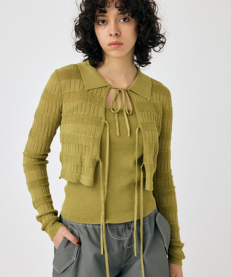 MOUSSY「KNIT キャミ & RIBBON シャツセット」|シャツ・ブラウス|L/KHA1
