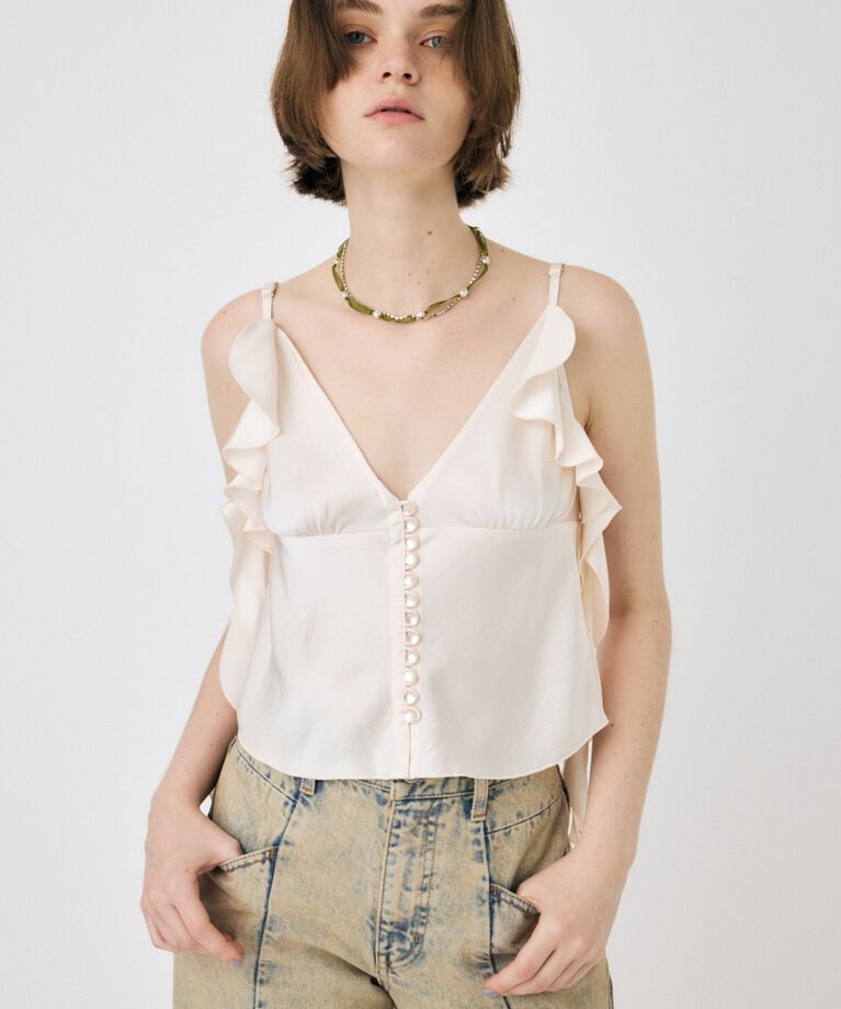 MOUSSY「FRILL STRAP SATIN キャミ」|キャミソール|O/WHT1
