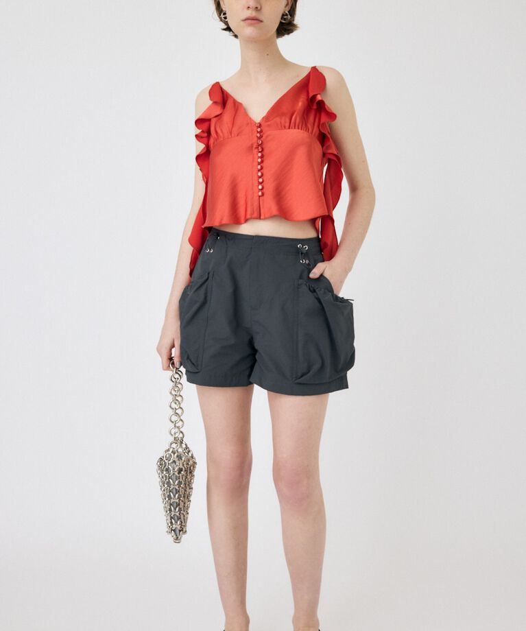 MOUSSY「FRILL STRAP SATIN キャミ」|キャミソール|RED