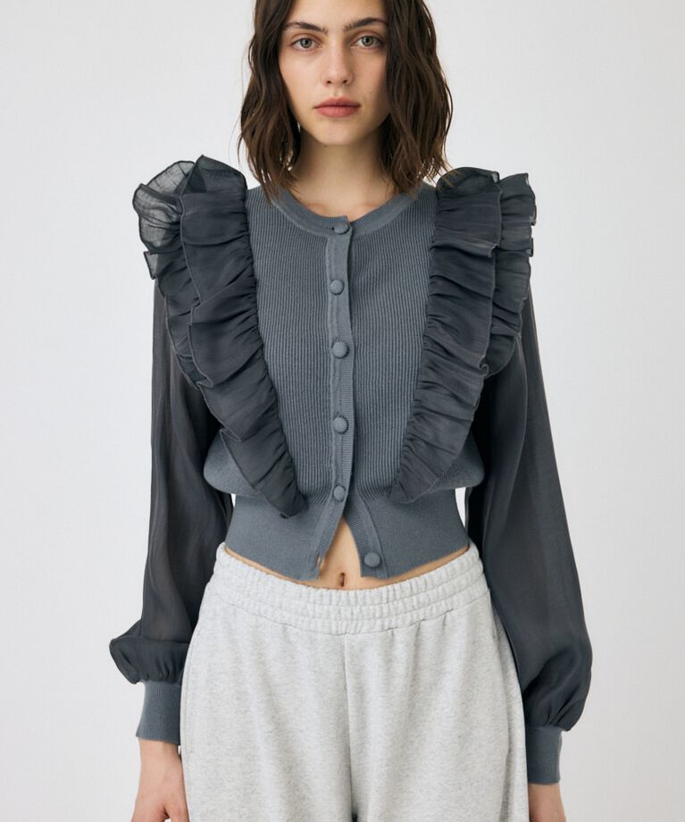 MOUSSY「WOVEN FRILLS カーディガン」|ニット・セーター|