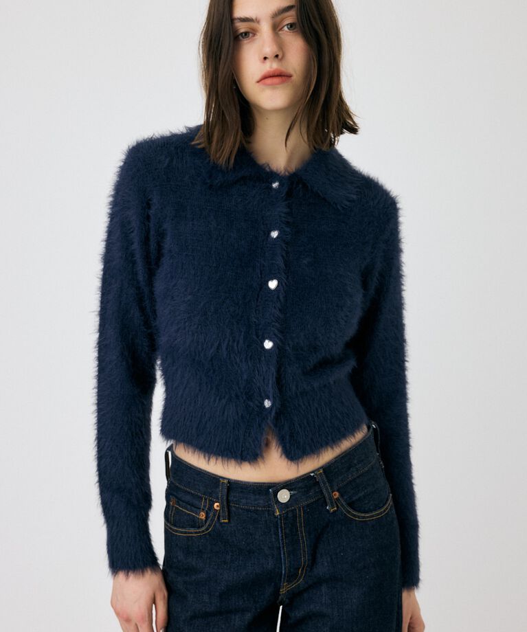 MOUSSY「HEART BUTTON フェザーカーディガン」|カーディガン|NVY