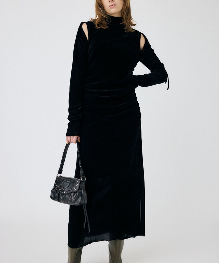 MOUSSY「VELVET GATHER ドレス」|ワンピース|BLK