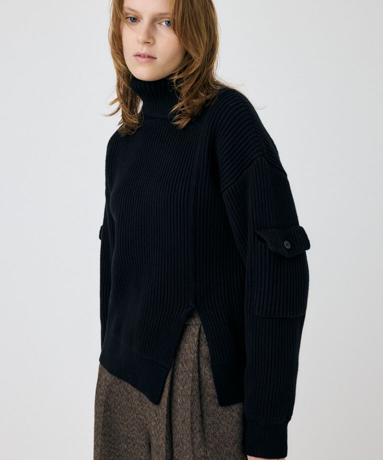 MOUSSY「SLIT ハイネックセーター」|ニット・セーター|BLK