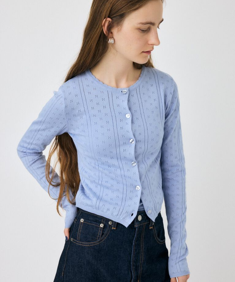 MOUSSY「PICOT EYELET ニットアンサンブル」|ニット・セーター|L/BLU1