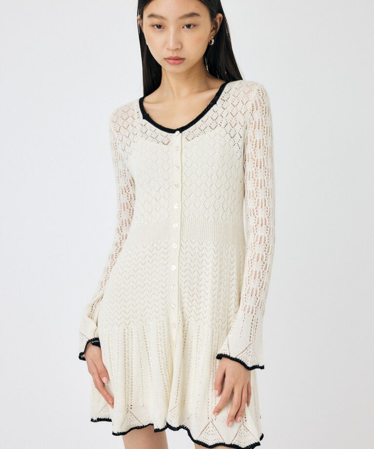 MOUSSY「EYELET LACE KNIT ミニドレス」|ワンピース|WHT