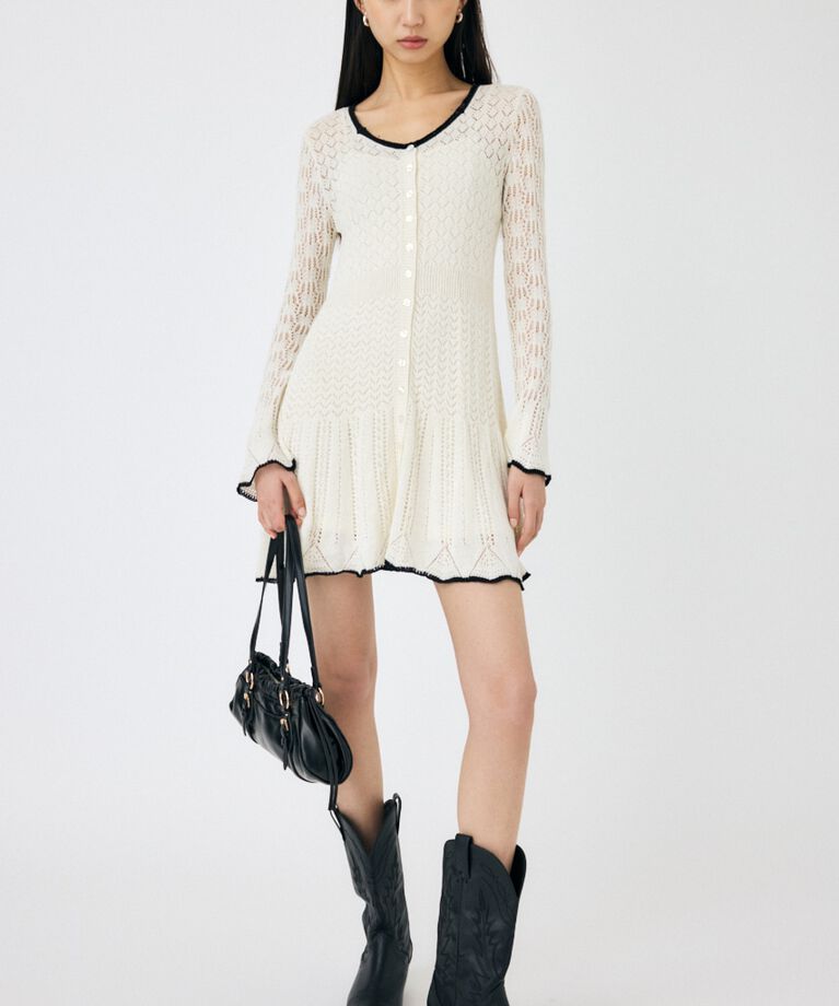 MOUSSY「EYELET LACE KNIT ミニドレス」|ワンピース|